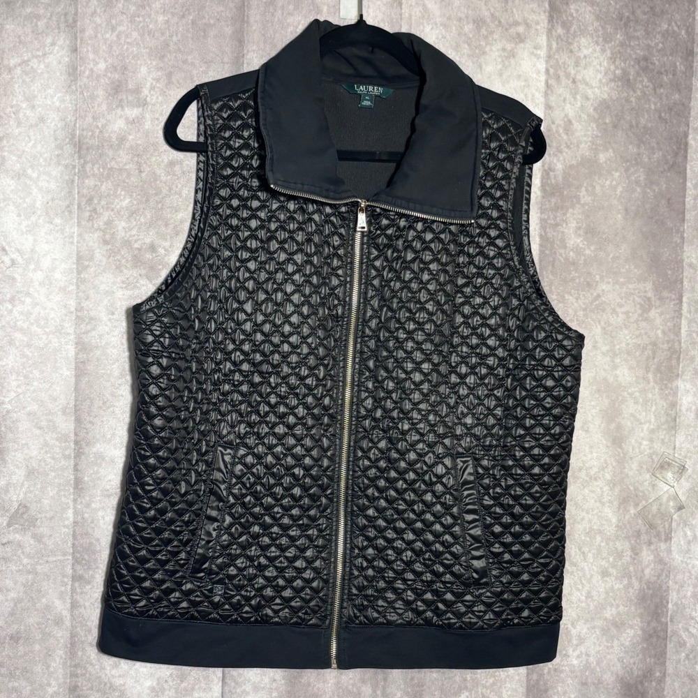Lauren Ralph Lauren Quilted Zip Up Vest Women Size XL Black Classic Lightweight